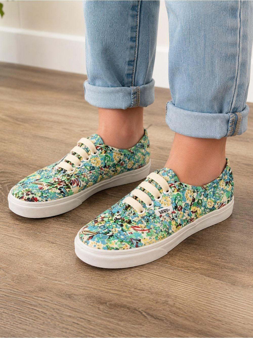 Vans Kids Floral Print Authentic Sneakers Size 11.5 Elastic Laces Canvas Shoes